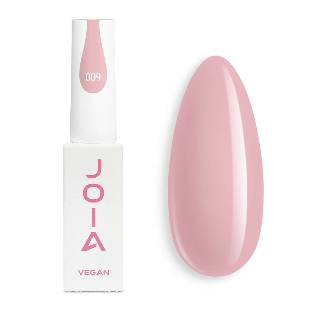 Гел лак 009 JOIA vegan, 6 ml – шишенцето и типсове с нанесен цвят