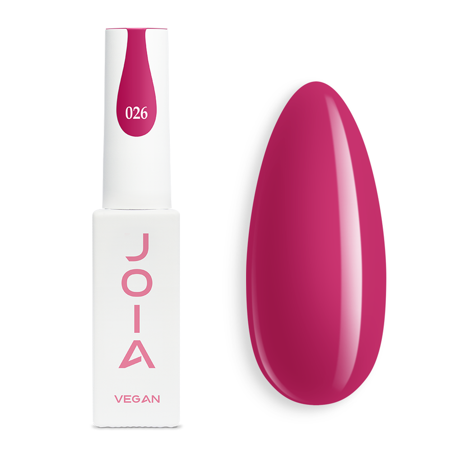 Гел лак 026 JOIA vegan, 6 ml – шишенцето и типсове с нанесен цвят