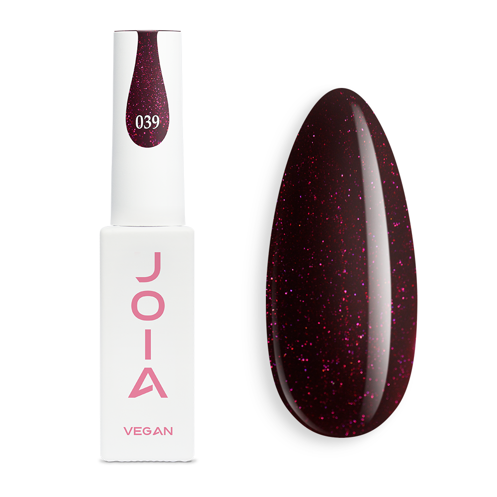 Гел лак 039 JOIA vegan, 6 ml – шишенцето и типсове с нанесен цвят