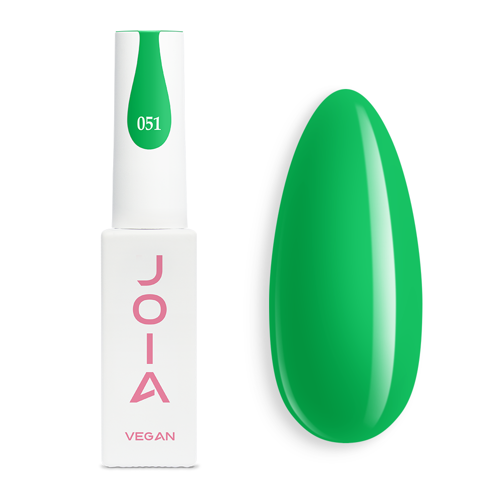 Гел лак 051 JOIA vegan, 6 ml – шишенцето и типсове с нанесен цвят