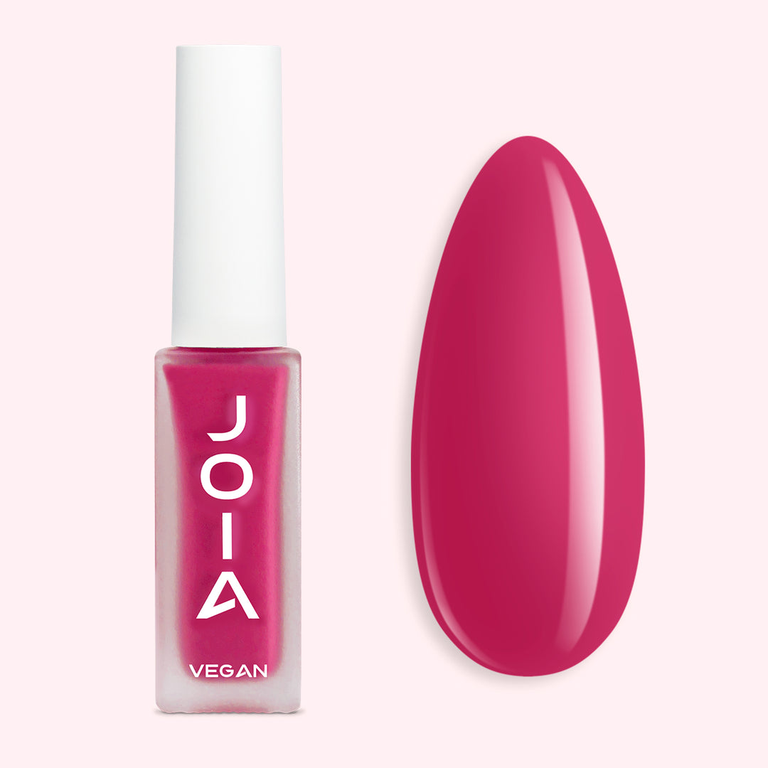 Подхранващ лак за нокти 4 в 1 JOIA vegan, 07 Fuchsia flame, 8ml – шишенцето и типсове с нанесен цвят