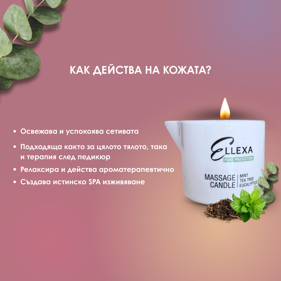 Масажна свещ за педикюр ELLEXA PURE PROTECTION - мента, чаено дърво, евкалипт – козметика за маникюр и ръце от ELLEXA