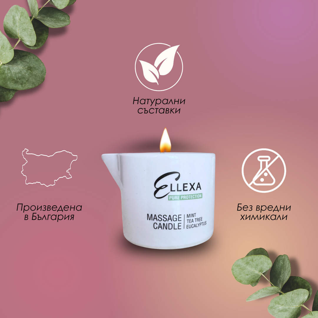 Масажна свещ за педикюр ELLEXA PURE PROTECTION - мента, чаено дърво, евкалипт – от категория Масажна свещ