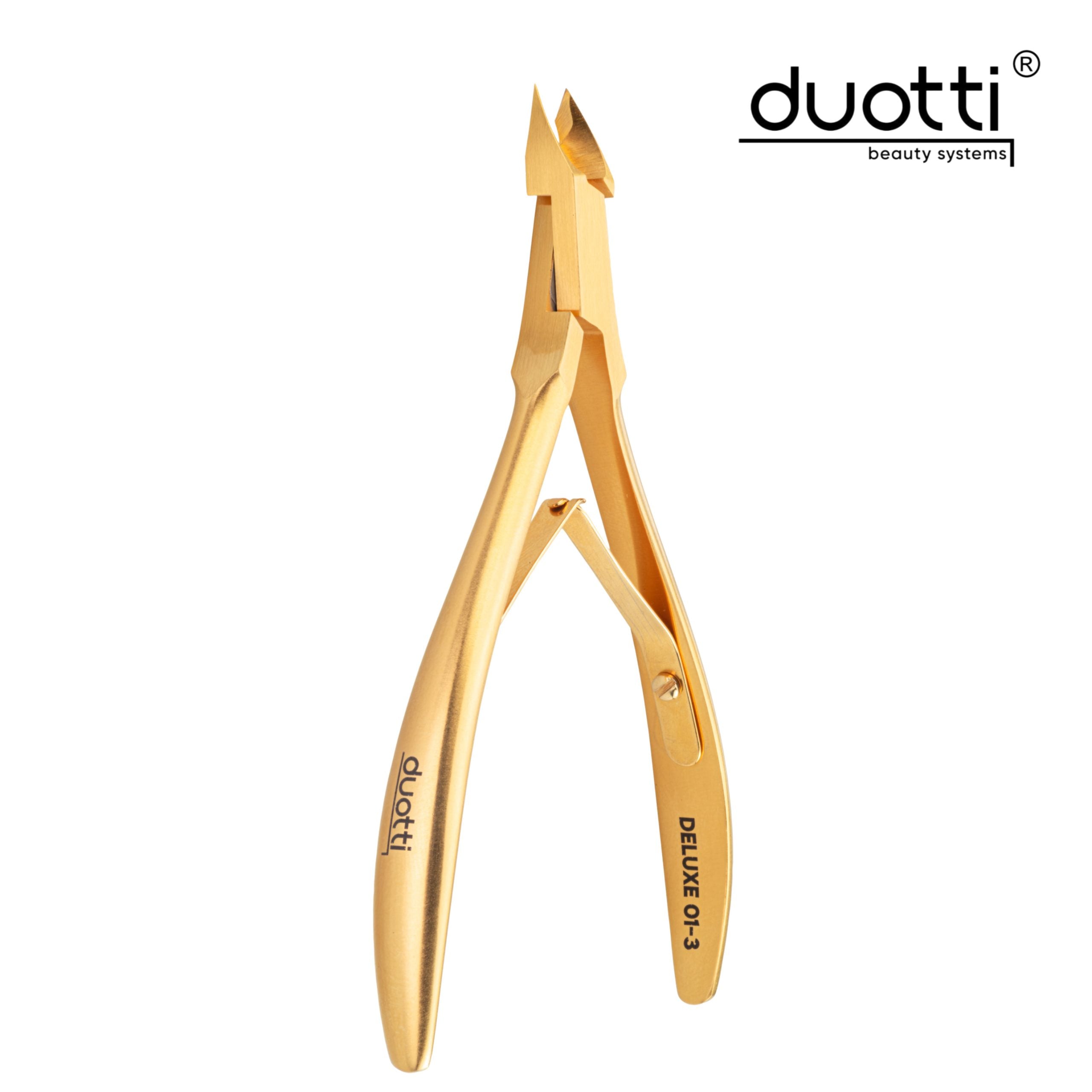 Професионални клещи за кожички Duotti DELUXE 01, златно покритие, матирани, L-113 mm, остриета 3 mm