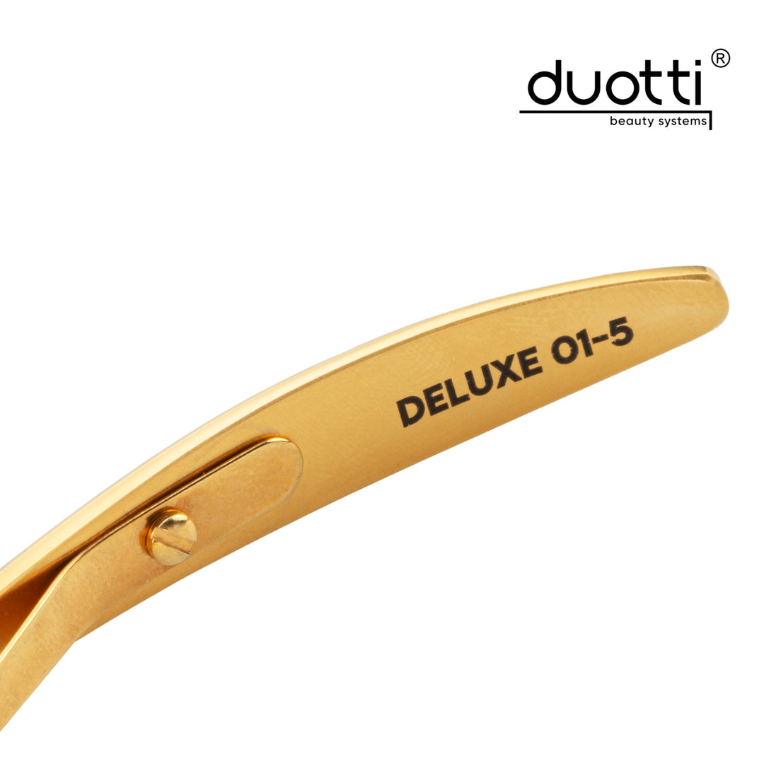 Професионални клещи за кожички Duotti PREMIUM 01, златно покритие, матирани, L-113 mm, остриета 5 mm – за обработка на кожички