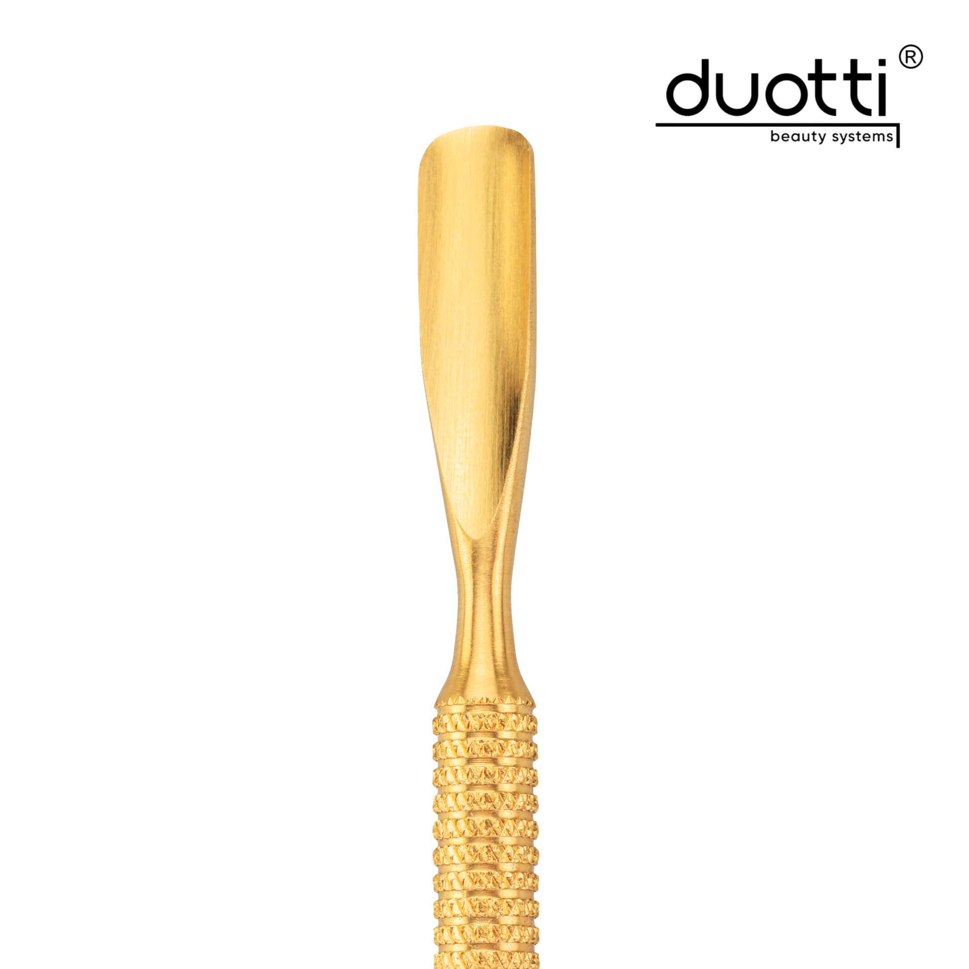 Професионален избутвач за маникюр и педикюр Duotti DELUXE, златно покритие, матирани, L-115 mm