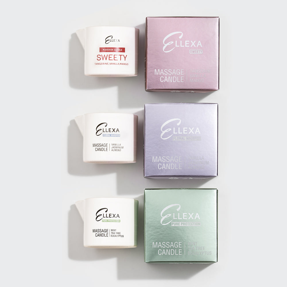 Комплект от 3 бр. масажни свещи ELLEXA - SWEETY, FLORAL WHISPER и PURE PROTECTION