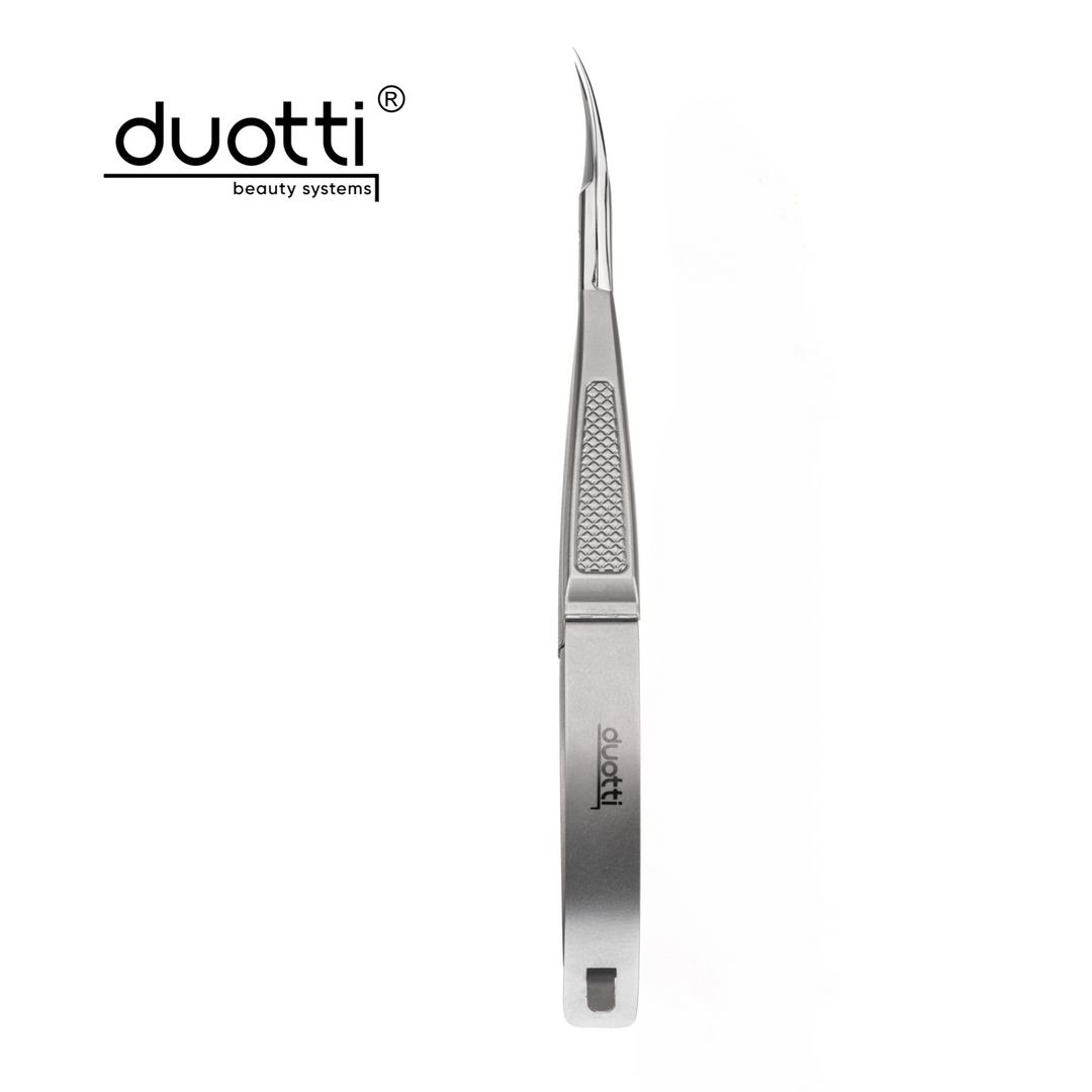 Професионална микро ножица за кожички Duotti DMS 01, матирана, L-120 mm, остриета 18 mm – Duotti Beauty Systems за професионални нокти