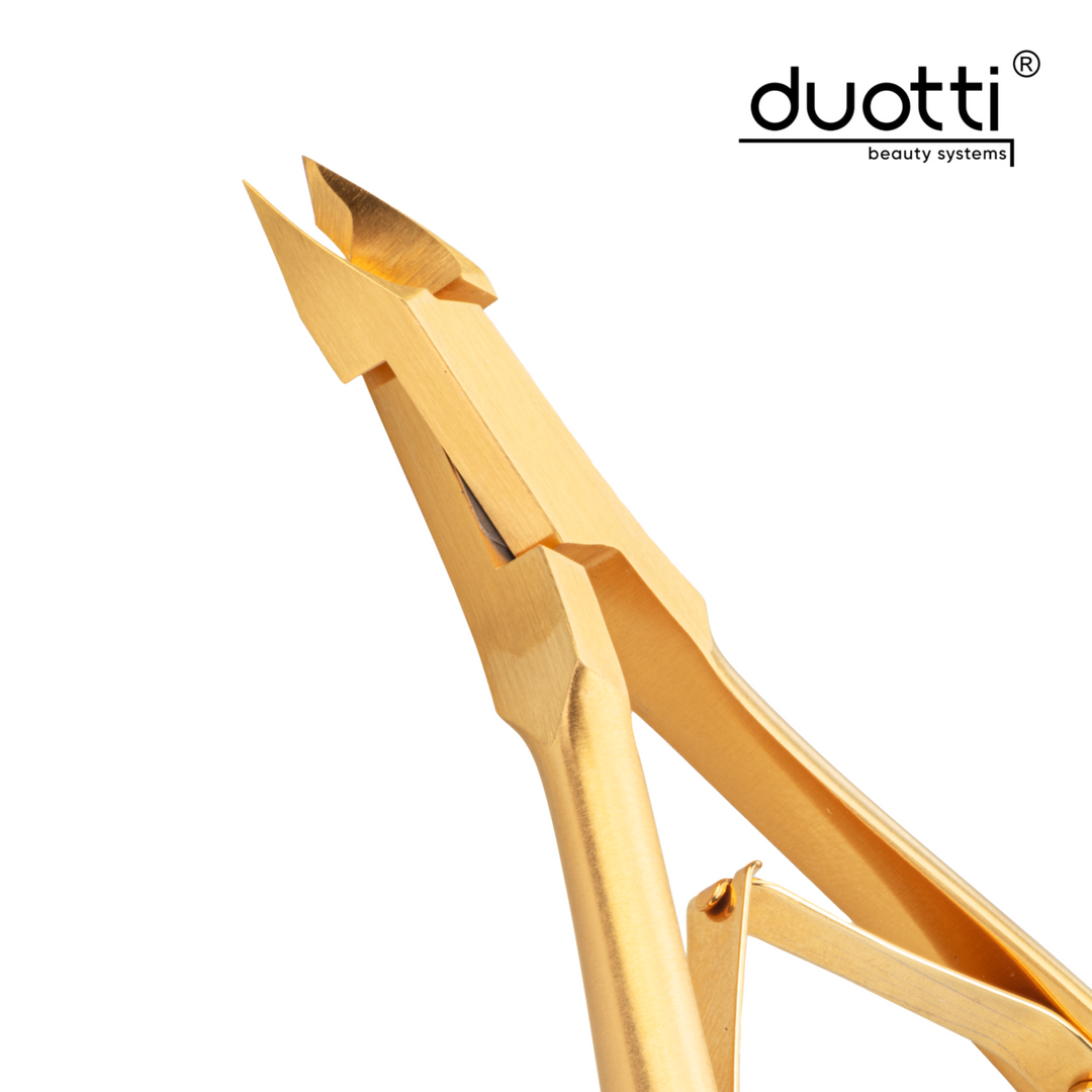 Професионални клещи за кожички Duotti DELUXE 01, златно покритие, матирани, L-113 mm, остриета 3 mm – от категория Инструменти за маникюр