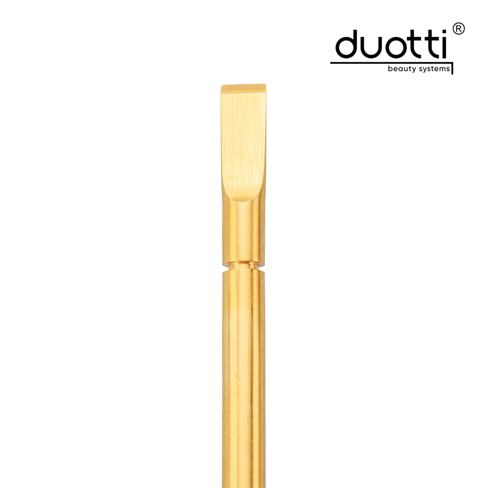 Професионален избутвач за маникюр и педикюр, Duotti DELUXE, златно покритие, плосък избутвач, двустранен, матирани, L-115 mm
