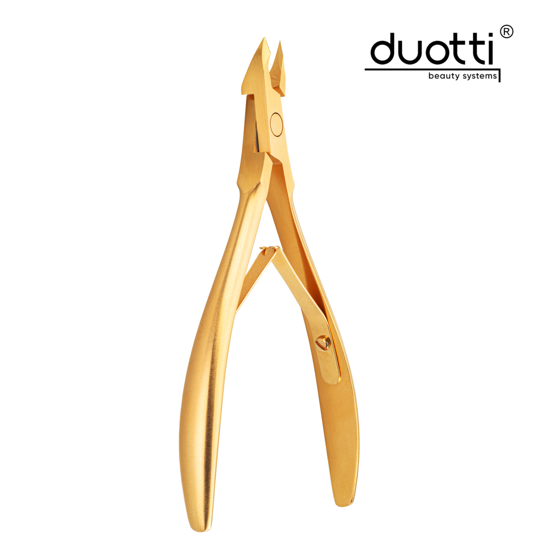 Професионални клещи за кожички Duotti DELUXE 01, златно покритие, матирани, L-113 mm, остриета 3 mm – от Elena Art Nails
