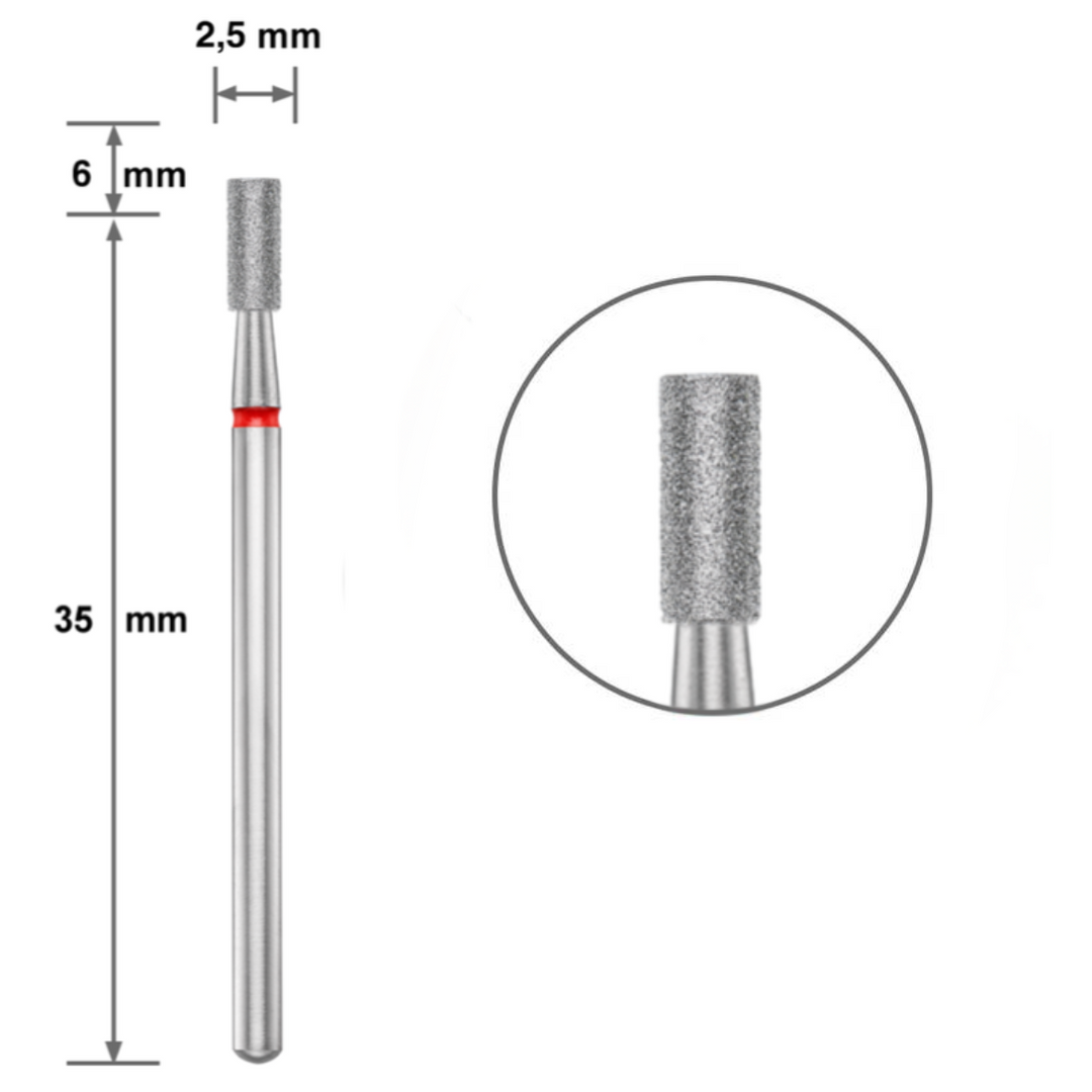 Диамантен накрайник Duotti - цилиндър - червена насечка - ⌀ 2,5 mm – диамантен накрайник от Duotti Beauty Systems