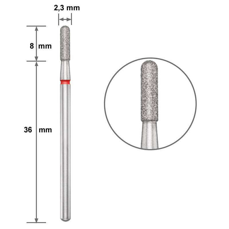 Диамантен накрайник Duotti - заоблен цилиндър - червена насечка - ⌀ 2,3 mm – диамантен накрайник от Duotti Beauty Systems