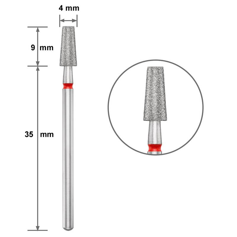 Диамантен накрайник Duotti - отсечен конус - червена насечка - ⌀ 4 mm – диамантен накрайник от Duotti Beauty Systems
