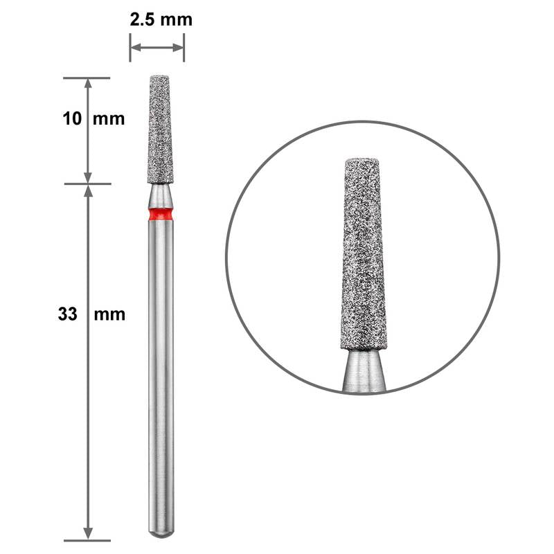 Диамантен накрайник Duotti - отсечен конус - червена насечка - ⌀ 2,5 mm – диамантен накрайник от Duotti Beauty Systems
