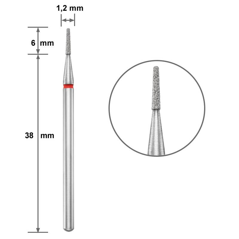 Диамантен накрайник Duotti - безопасно тънък- червена насечка ⌀ 1,2 mm – диамантен накрайник от Duotti Beauty Systems