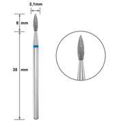 Диамантен накрайник  Duotti -  пламък - остър връх -  синя насечка  - ⌀ 2,1 mm, L- 8 mm