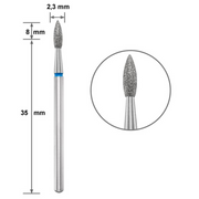 Duotti Diamond Tip — flame — sharp tip — blue groove — ⌀ 2.3 mm, L — 8 mm