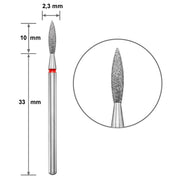 Диамантен накрайник  Duotti -  пламък - остър връх -  червена насечка  - ⌀ 2,3 mm, L- 10 mm