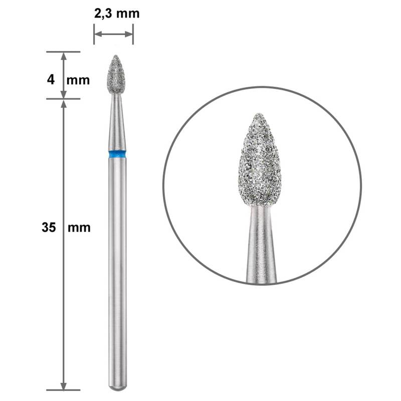 Диамантен накрайник Duotti - капка - синя насечка - ⌀ 2,3 mm – диамантен накрайник от Duotti Beauty Systems