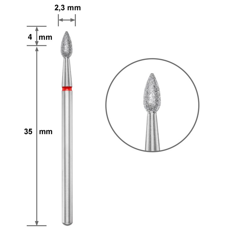 Диамантен накрайник Duotti - капка - червена насечка - ⌀ 2,3 mm – диамантен накрайник от Duotti Beauty Systems