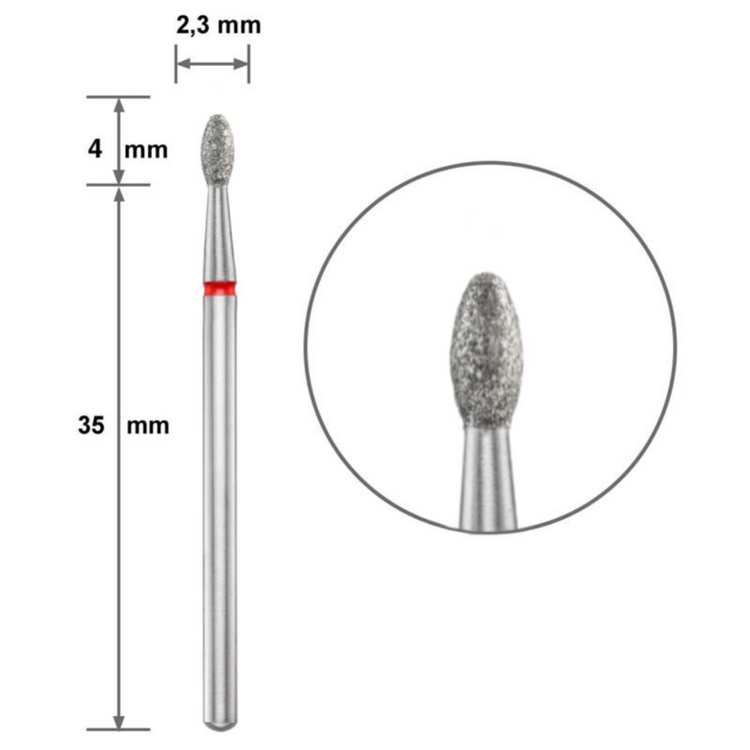 Диамантен накрайник Duotti - маслина - червена насечка - ⌀ 2,3 mm – диамантен накрайник от Duotti Beauty Systems
