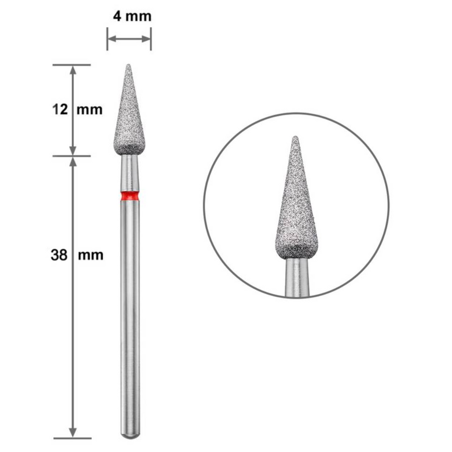 Диамантен накрайник Duotti - конус - остър връх - червена насечка - ⌀ 4 mm – диамантен накрайник от Duotti Beauty Systems