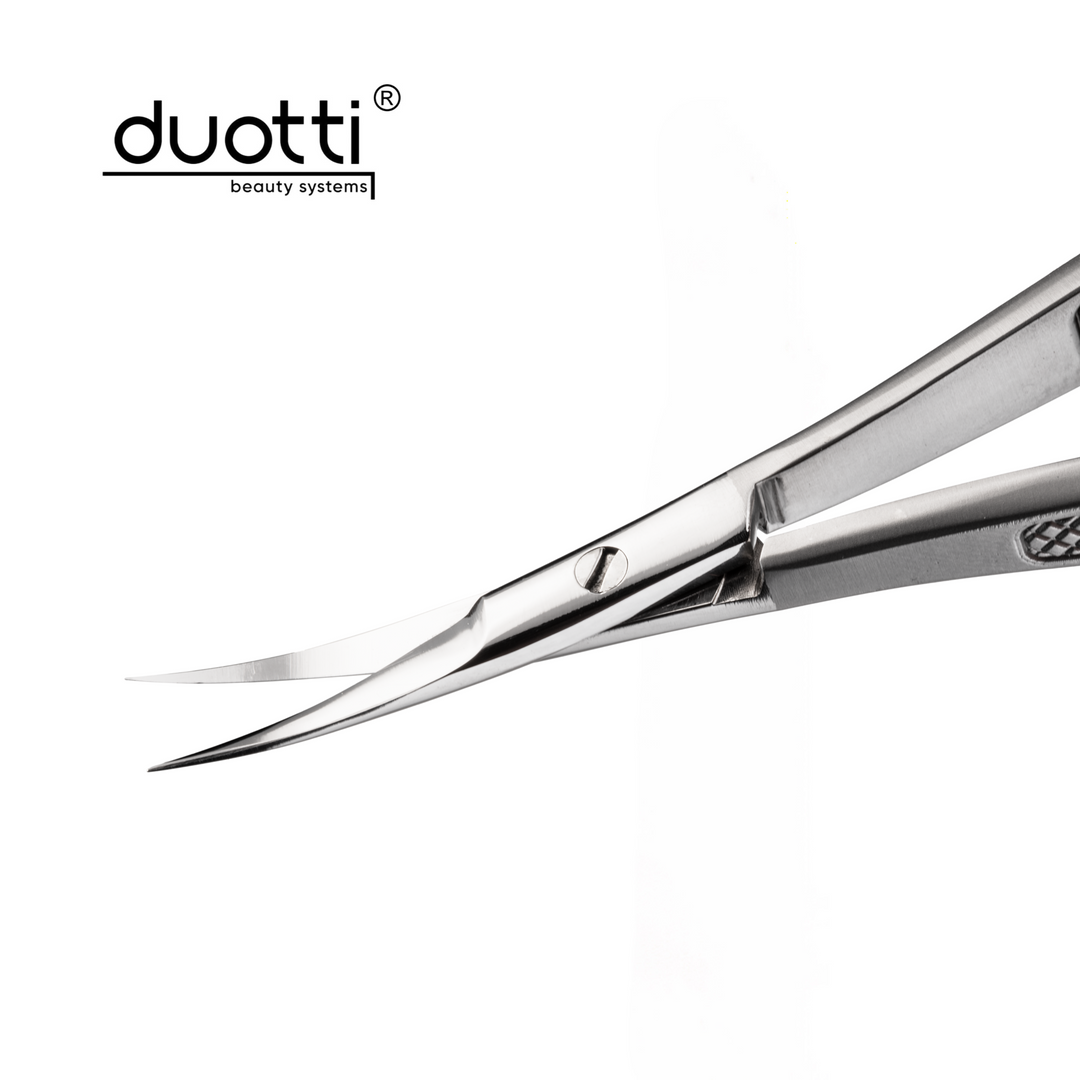Професионална микро ножица за кожички Duotti DMS 01, матирана, L-120 mm, остриета 18 mm – от Elena Art Nails