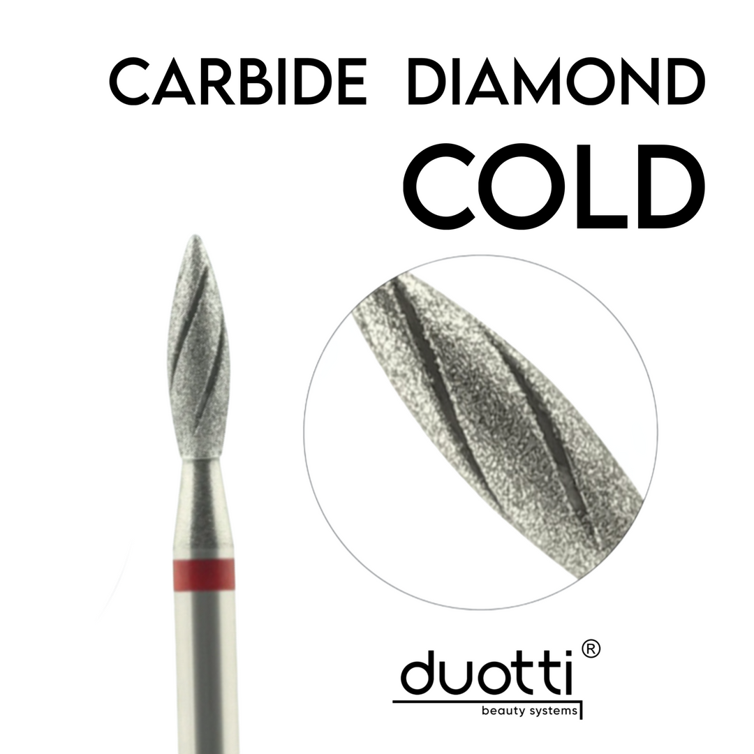 Карбидно-диамантен COLD накрайник Duotti - пламък - червена насечка - ⌀ 2,3 mm