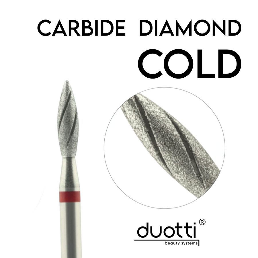 Карбидно-диамантен COLD накрайник Duotti - пламък - червена насечка - ⌀ 2,3 mm