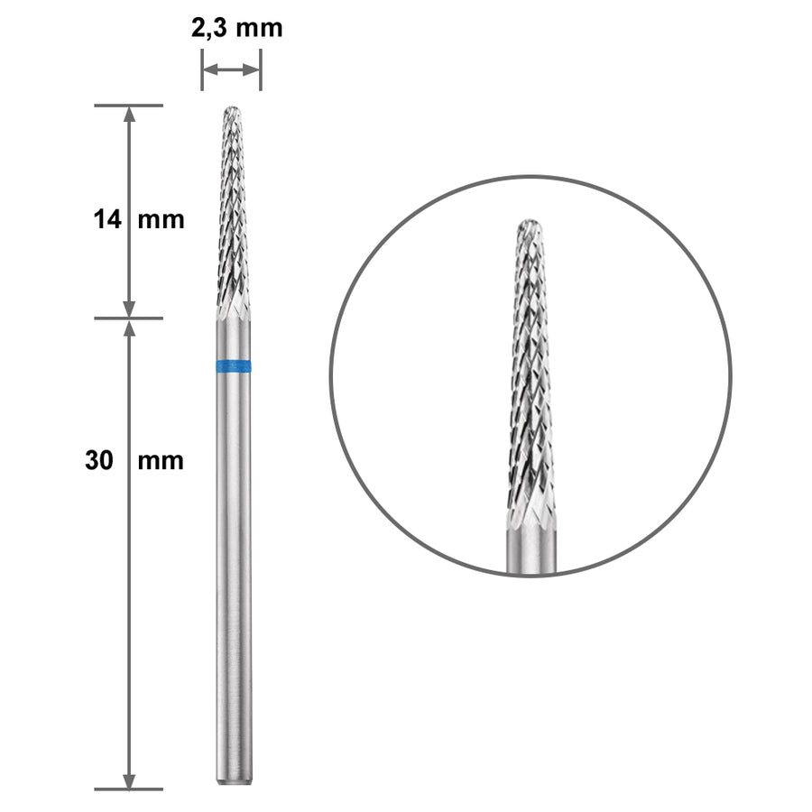 Твърдосплавен накрайник Duotti - конус - синя насечка - ⌀ 2,3 mm – твърдосплавен накрайник от Duotti Beauty Systems
