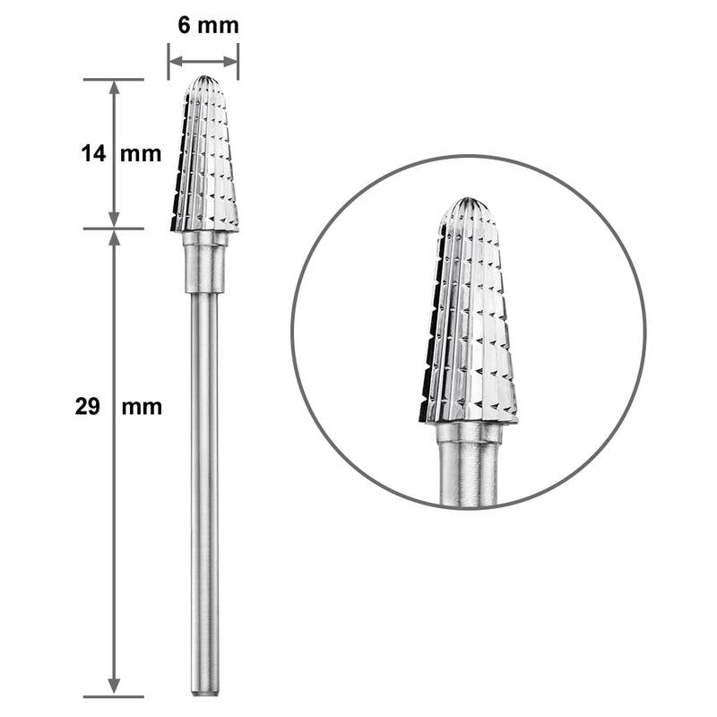 Твърдосплавен накрайник Duotti - отсечен конус – синя насечка - ⌀ 6 mm – твърдосплавен накрайник от Duotti Beauty Systems