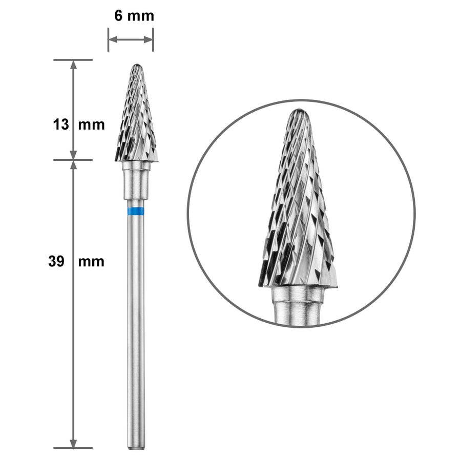 Твърдосплавен накрайник Duotti - конус - синя насечка - ⌀ 6 mm – твърдосплавен накрайник от Duotti Beauty Systems