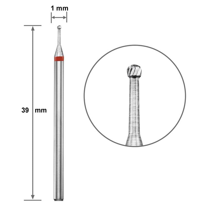 Твърдосплавен накрайник Duotti - Micro-Ball - червена насечка - ⌀ 1 mm – твърдосплавен накрайник от Duotti Beauty Systems