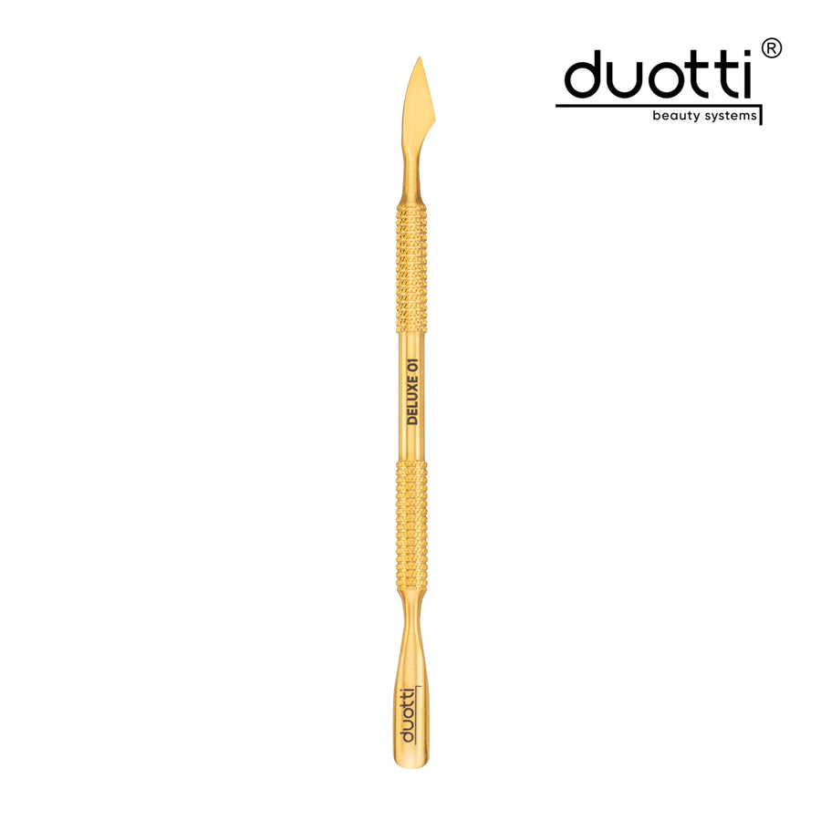 Професионален избутвач за маникюр и педикюр Duotti DELUXE, златно покритие, матирани, L-115 mm – избутвачи от Duotti Beauty Systems