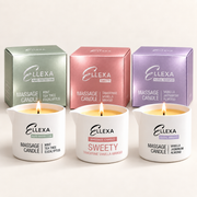 Комплект от 3 масажни свещи ELLEXA – PURE PROTECTION, SWEETY и FLORAL WHISPER с опаковки