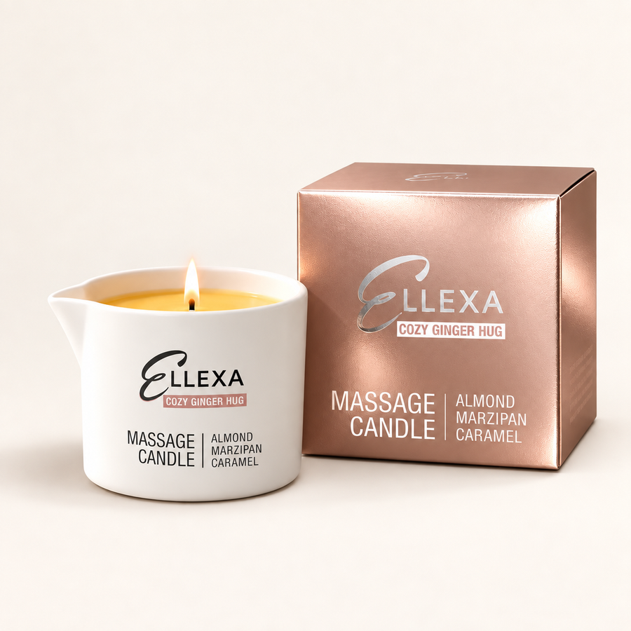 Масажна свещ ELLEXA COZY GINGER HUG с опаковка – бадем, марципан и карамел