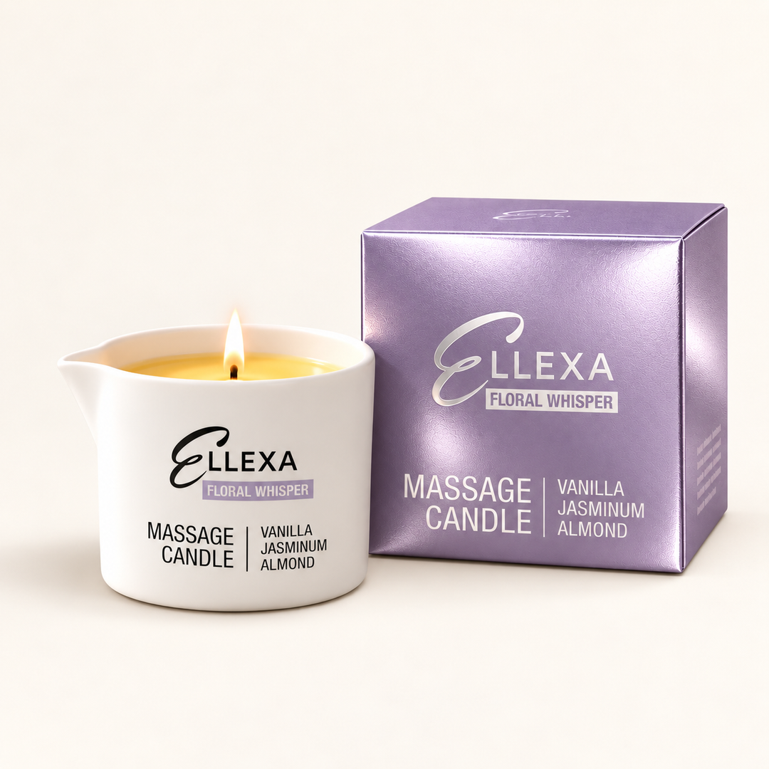 Масажна свещ ELLEXA FLORAL WHISPER с опаковка – ванилия, жасмин и бадем