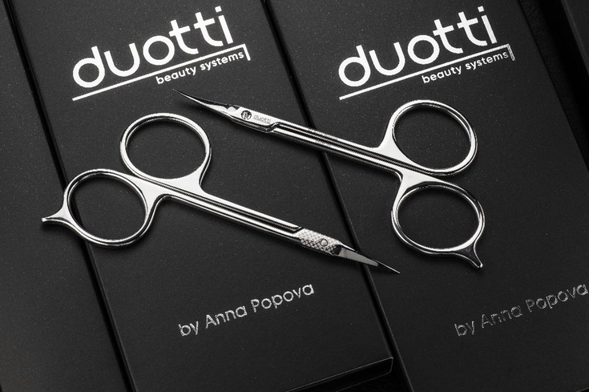 Професионална ергономична ножица за кожички Duotti ERGO 01, огледално полирана, L-95 mm, остриета 22 mm